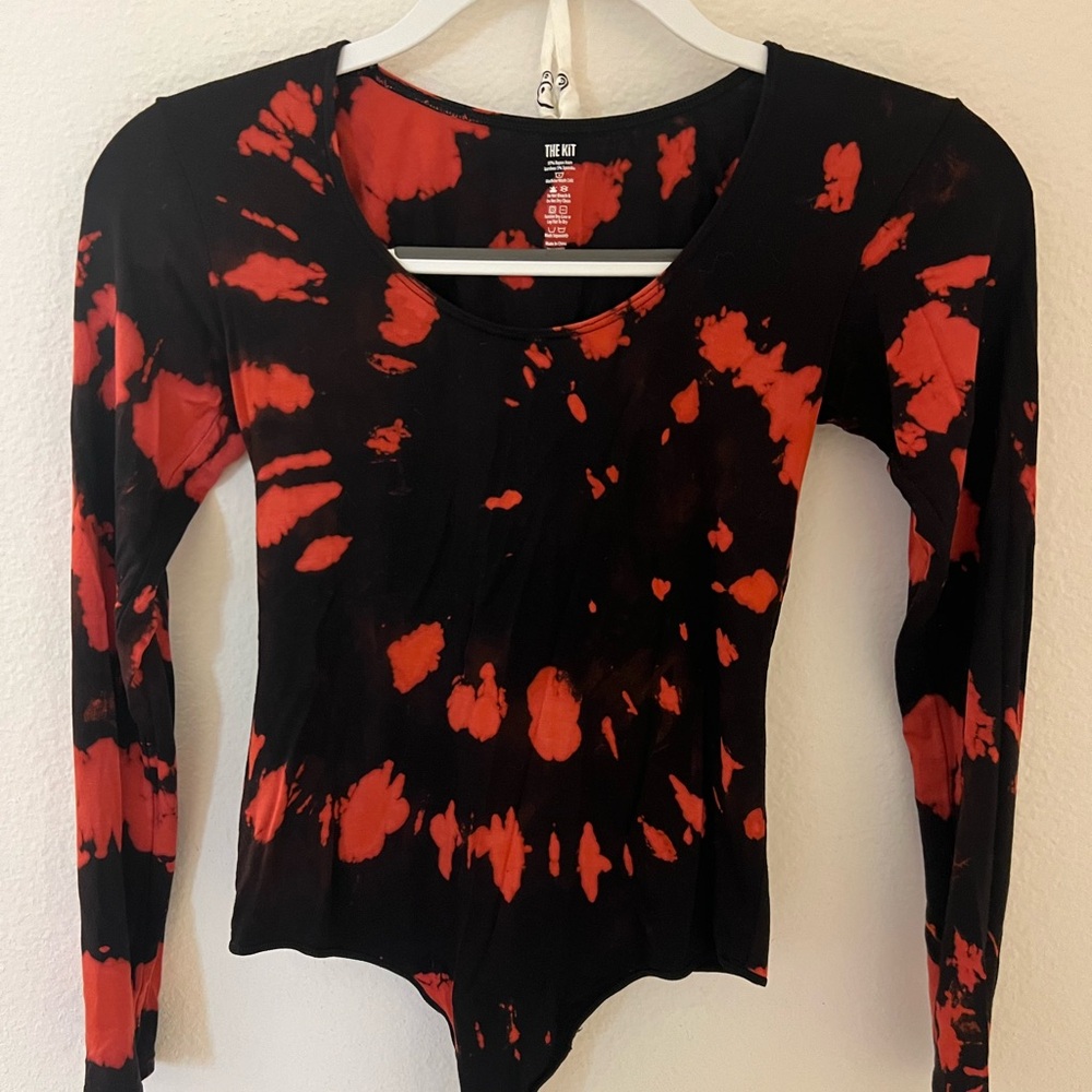 Kit undergarments Long Sleeve Thong Bodysuit in Black Tye Dye size 3 (M/L) NWOT